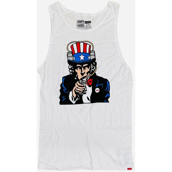 Vans Off The Wall Men's Uncle Sam Beer Tank Top Tee T-Shirt in White - Picture 1 of 1
